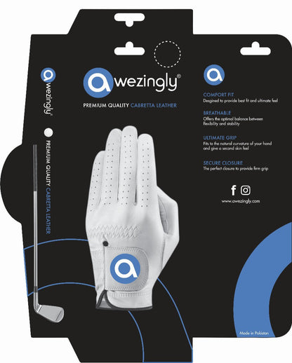Awezingly Premium Quality Cabretta Leather Golf Glove for Men - White (S)
