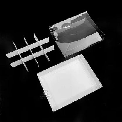 10 Pack of White Card Chocolate Sweet Soap Product Retail Gift Box - 12 bay 4x4x3cm Compartments  - Clear Slide On Lid - 16x12x3cm