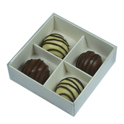 10 Pack of White Card Chocolate Sweet Soap Product Retail Gift Box - 4 Bay Compartments - Clear Slide On Lid - 8x8x3cm