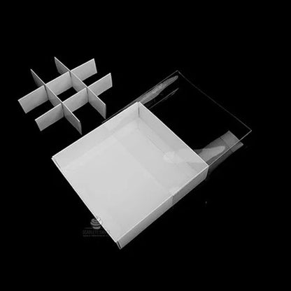 10 Pack of White Card Chocolate Sweet Soap Product Retail Gift Box - 9 bay 4x4x3cm Compartments  - Clear Slide On Lid - 12x12x3cm
