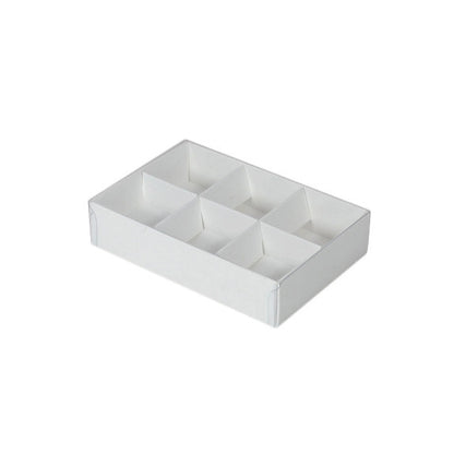 50 Pack of White Card Chocolate Sweet Soap Product Retail Gift Box - 6 Bay Compartments - Clear Slide On Lid - 12x8x3cm
