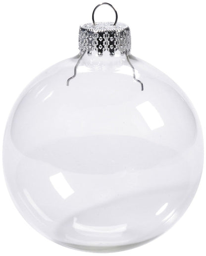 10 x Glass Bauble 8cm Diameter Round Clear with Silver Cap - table or tree centrepice personal memory theme craft gift