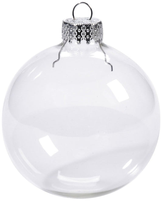 10 x Glass Bauble 8cm Diameter Round Clear with Silver Cap - table or tree centrepice personal memory theme craft gift
