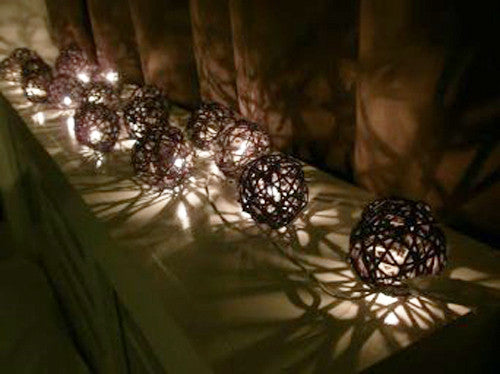 1 Set of Black 5cm Rattan Cane 50 Ball Battery Powered LONG 5m String Lights Christmas Gift Home Wedding Party Bedroom Decoration Table Centrepiece