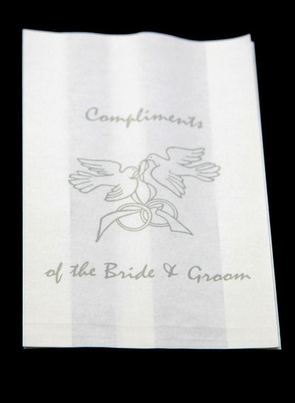 100 Pack Wedding Cake Bags Greaseproof Wax Paper Slice Take Home Favour Silver Doves