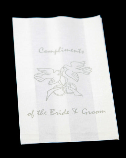 100 Pack Wedding Cake Bags Greaseproof Wax Paper Slice Take Home Favour Silver Doves