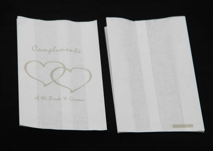 200 Pack Wedding Cake Bags Greaseproof Wax Paper Slice Take Home Favour Silver Heart n Message
