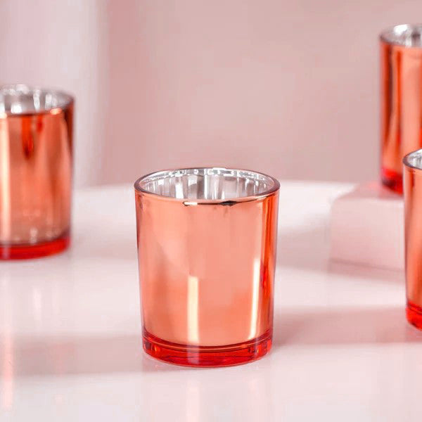 20 Pack Copper Votive Tealight Candle Holders Valentines Day Mercury  Wedding Decor Glass Candlestick Party Decorations Bridal Baby Shower Event