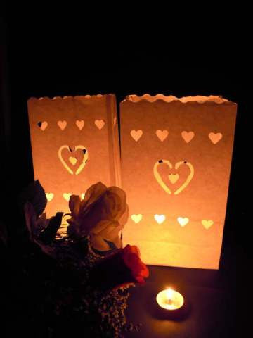 100 Pack White Heart in a Heart Luminary Paper Candle Tea Light Lantern Bags Wedding Garden Anniversary Birthday Night Decorations Evening Party