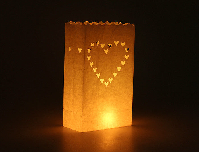 20 Pack White Heart Luminary Paper Candle Tea Light Lantern Bags Garden Wedding Anniversary Birthday Night Decorations Evening Party