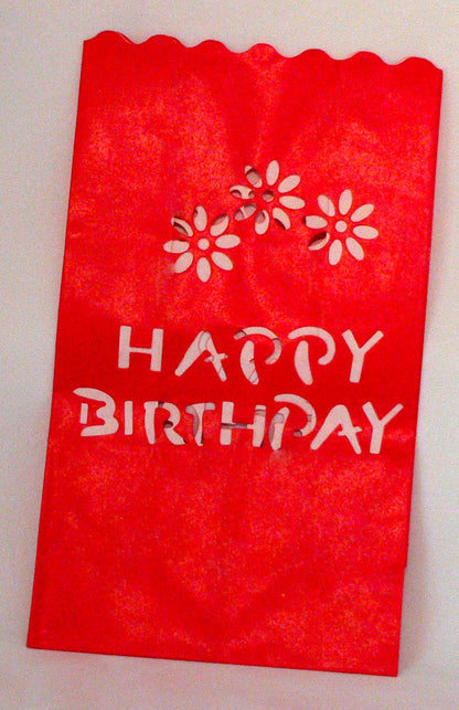 50 Pack Red Happy Birthday Luminary Paper Candle Tea Light Lantern Bags Garden Anniversary Birthday Night Decorations Evening Party