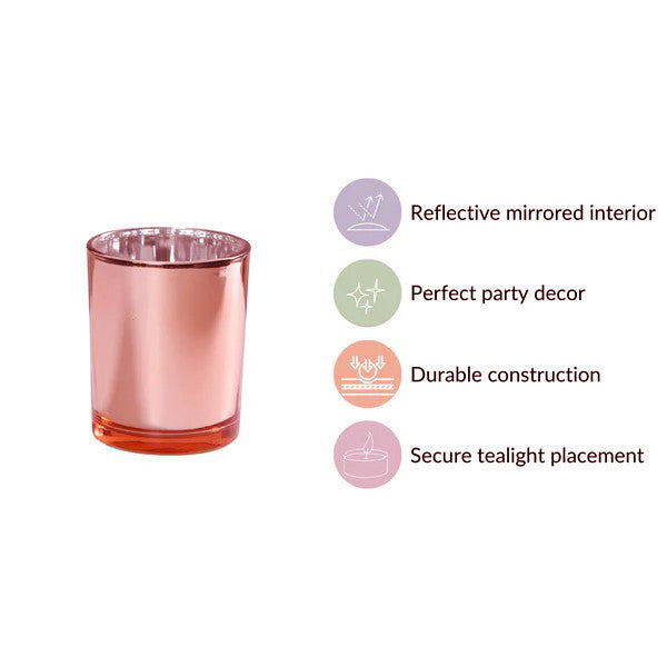 20 Pack Rose Gold Pink Votive Tealight Candle Holders Valentines Day Mercury  Wedding Decor Glass Candlestick Party Decorations Bridal Baby Shower Event
