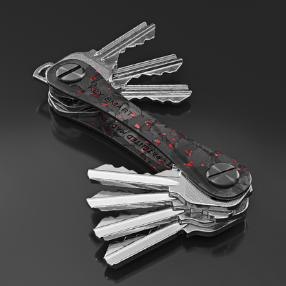 KeySmart Orginal - Compact Key Holder and Keychain Organiser (Up to 8 Keys) - Red Forged Carbon