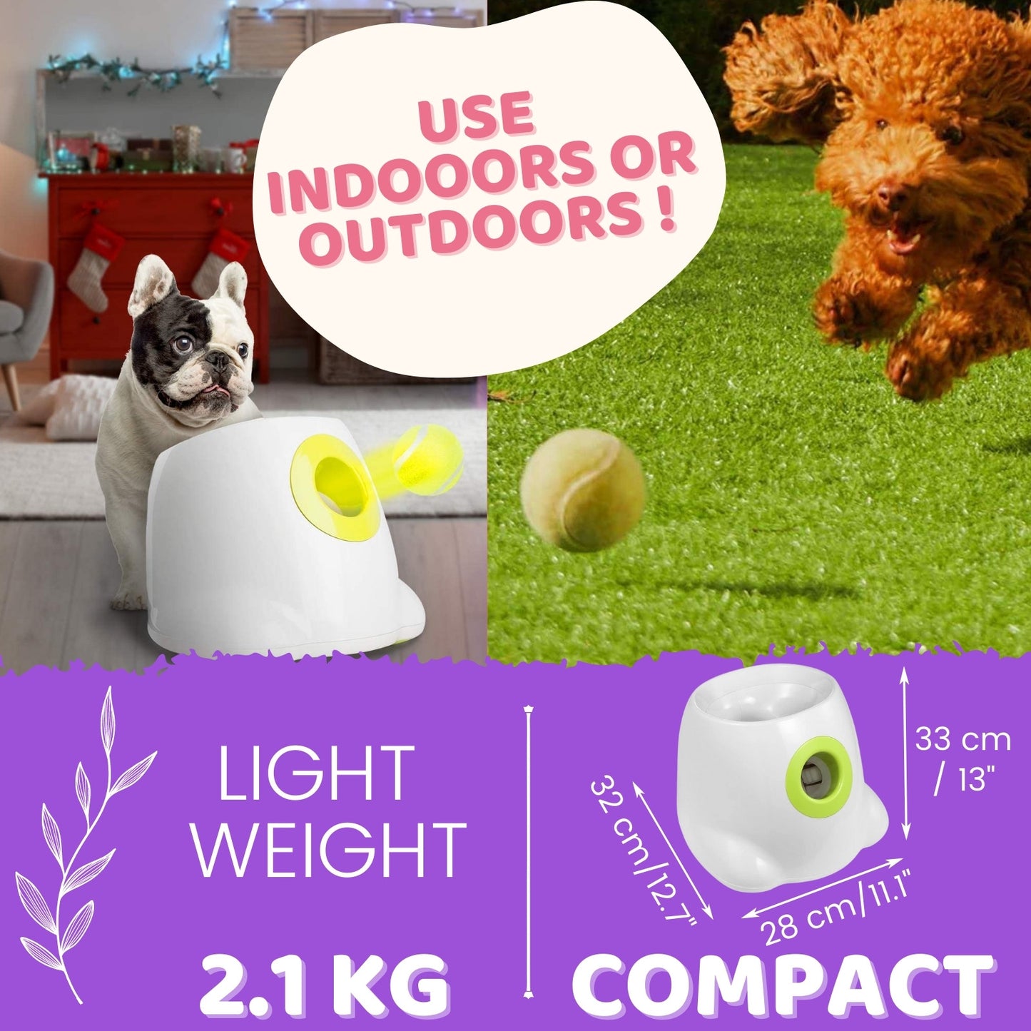 Automatic Ball Launcher Throwing Machine Dog Toys Interactive Tennis Pet 3Balls