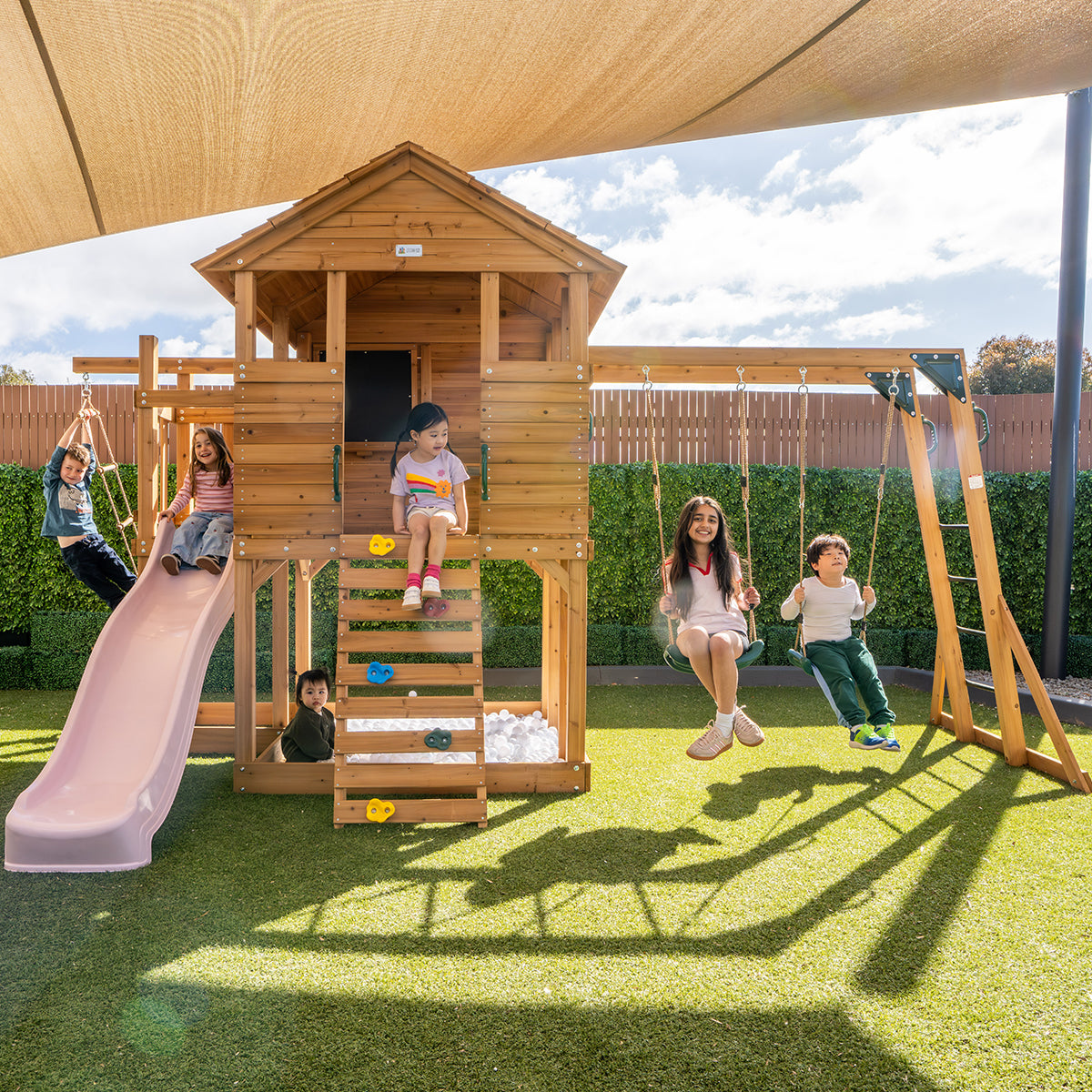 Lifespan Kids Kingston Cubby House with 2.2m Slide (Pastel Pink)