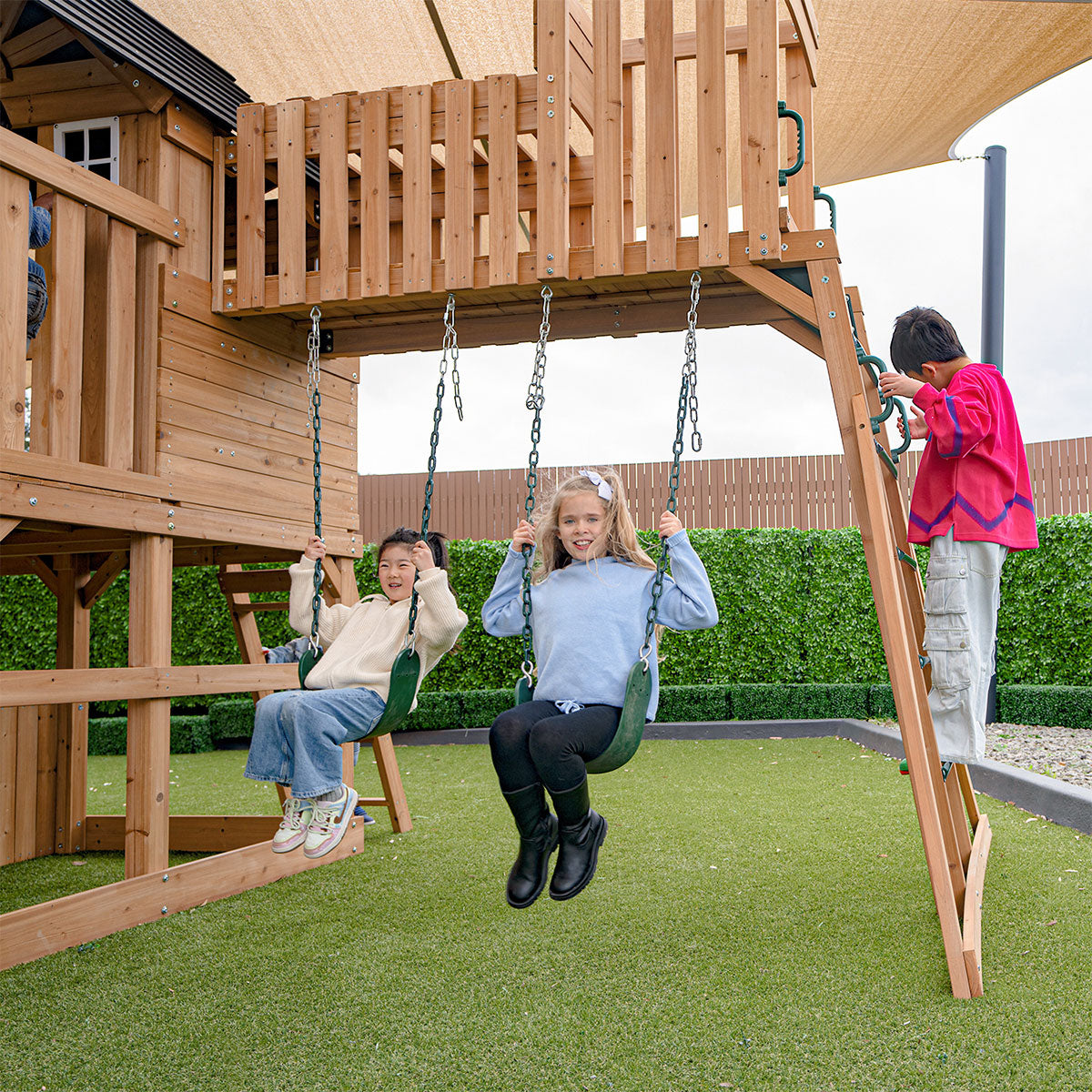 Lifespan Kids Kensington Swing Set, Monkey Bars & Play Centre with 2.2m Slide (Pastel Green)