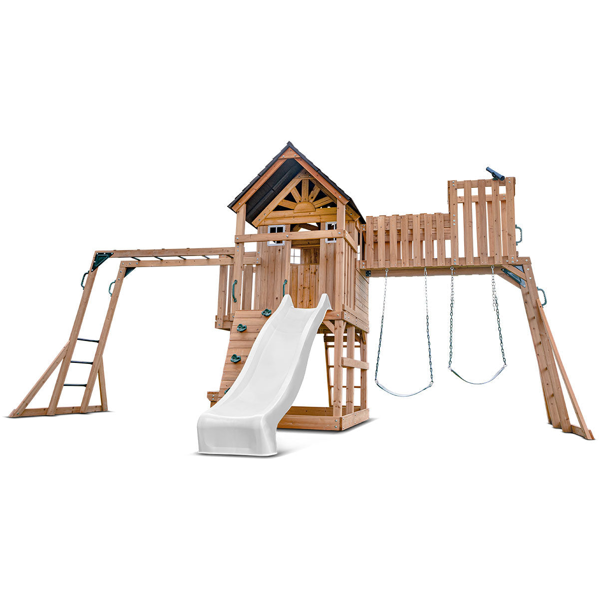 Lifespan Kids Kensington Swing Set, Monkey Bars & Play Centre with 2.2m Slide (White)