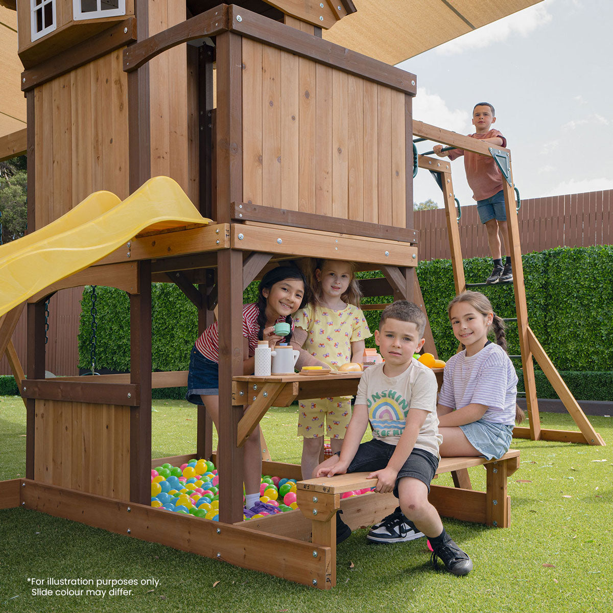 Lifespan Kids Meer Brook Swing Set, Monkey Bars & Play Centre with 2.2m Slide (White)