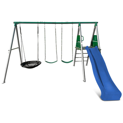 Lifespan Kids Europa Commercial Grade Steel Swing Set with Climb & 2.2m Slide (Blue)