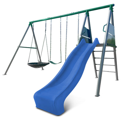 Lifespan Kids Europa Commercial Grade Steel Swing Set with Climb & 2.2m Slide (Blue)