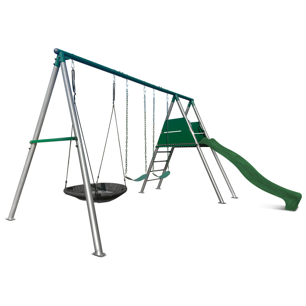 Lifespan Kids Europa Commercial Grade Steel Swing Set with Climb & 2.2m Slide (Green)