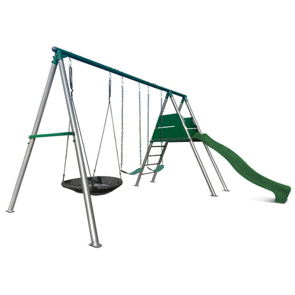 Lifespan Kids Europa Commercial Grade Steel Swing Set with Climb & 2.2m Slide (Green)
