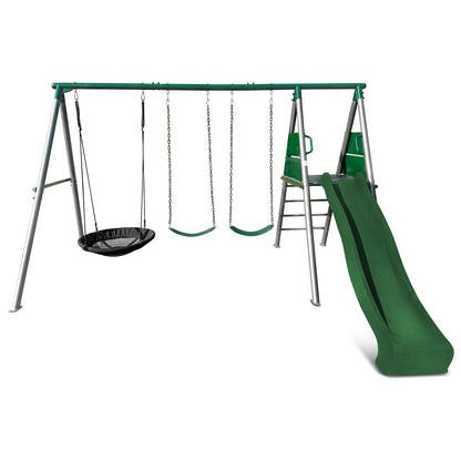 Lifespan Kids Europa Commercial Grade Steel Swing Set with Climb & 2.2m Slide (Green)