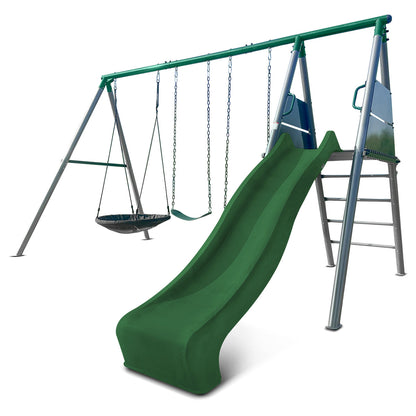 Lifespan Kids Europa Commercial Grade Steel Swing Set with Climb & 2.2m Slide (Green)