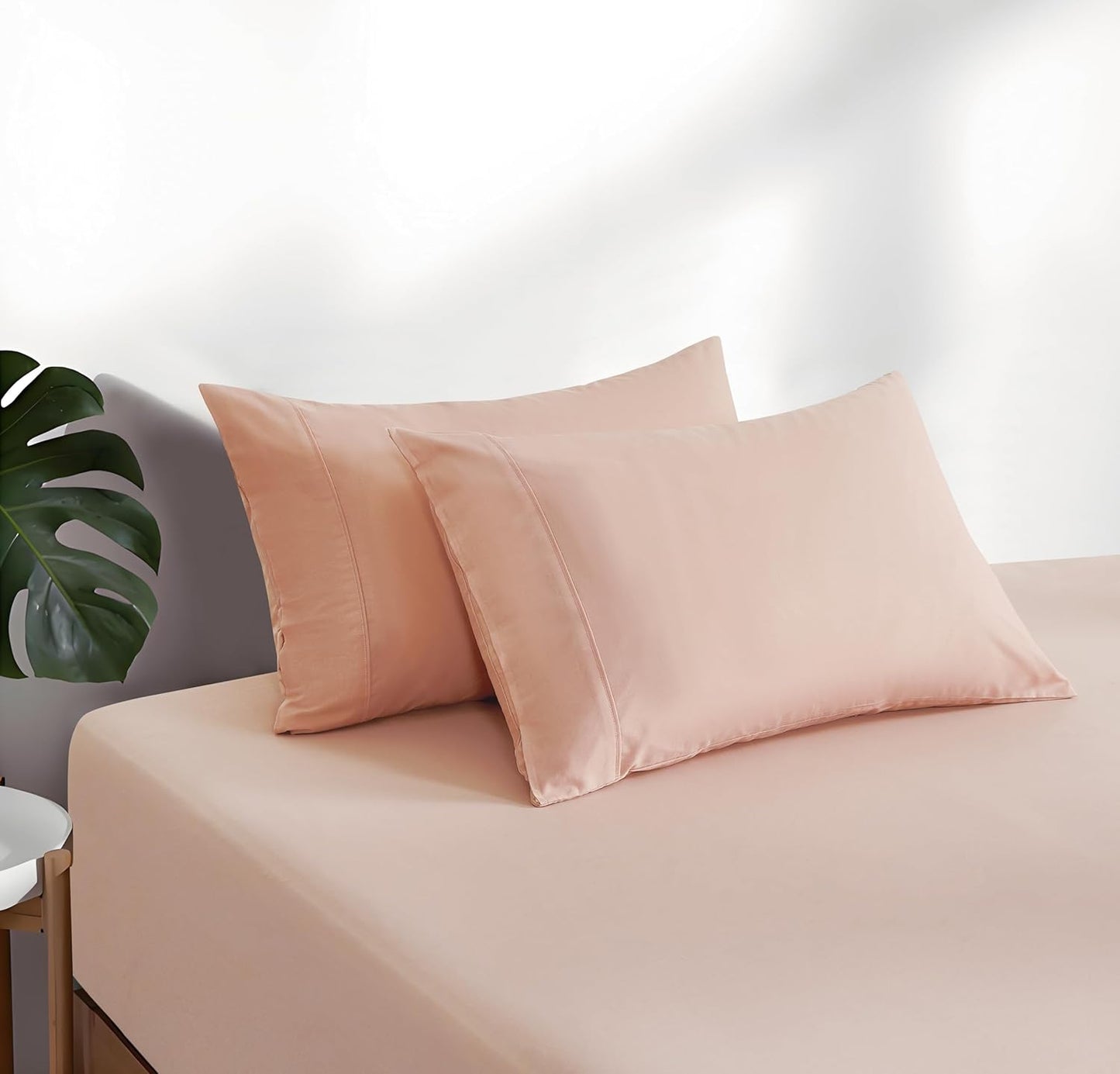 100% Vintage Washed Cotton Fitted Sheet Combo Set – 100% Natural Cotton, Ultra Soft & Breathable – Includes Fitted Sheet & Pillowcases – Machine Washable (Pink, Single)
