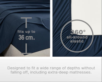 100% Vintage Washed Microfibre Fitted Sheet Set – Ultra Soft & Lightweight All-Season Fitted Sheet with 1 Pillowcase (Navy Blue, Single Size)