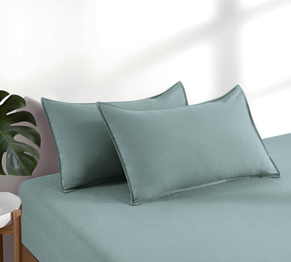 100% Vintage Washed Microfibre Fitted Sheet Set – Ultra Soft & Lightweight All-Season Fitted Sheet with 1 Pillowcase (Seafoam, Single Size)