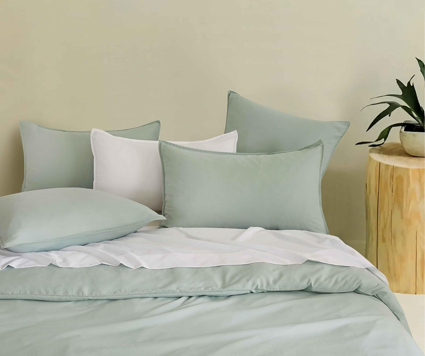 Vintage Washed Microfibre Quilt Cover Set (Sage, Single)