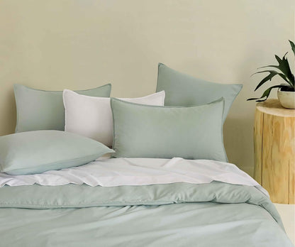 Vintage Washed Microfibre Quilt Cover Set (Sage, Single)