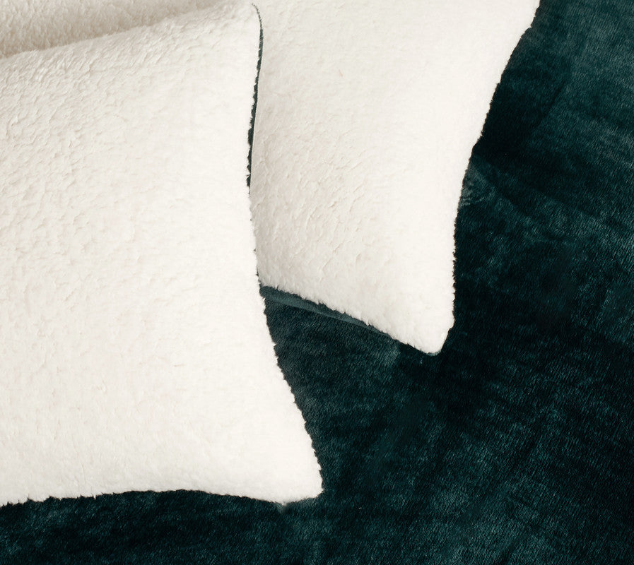 2-in-1 Teddy Sherpa Quilt Cover Set (Emerald Green, Single)