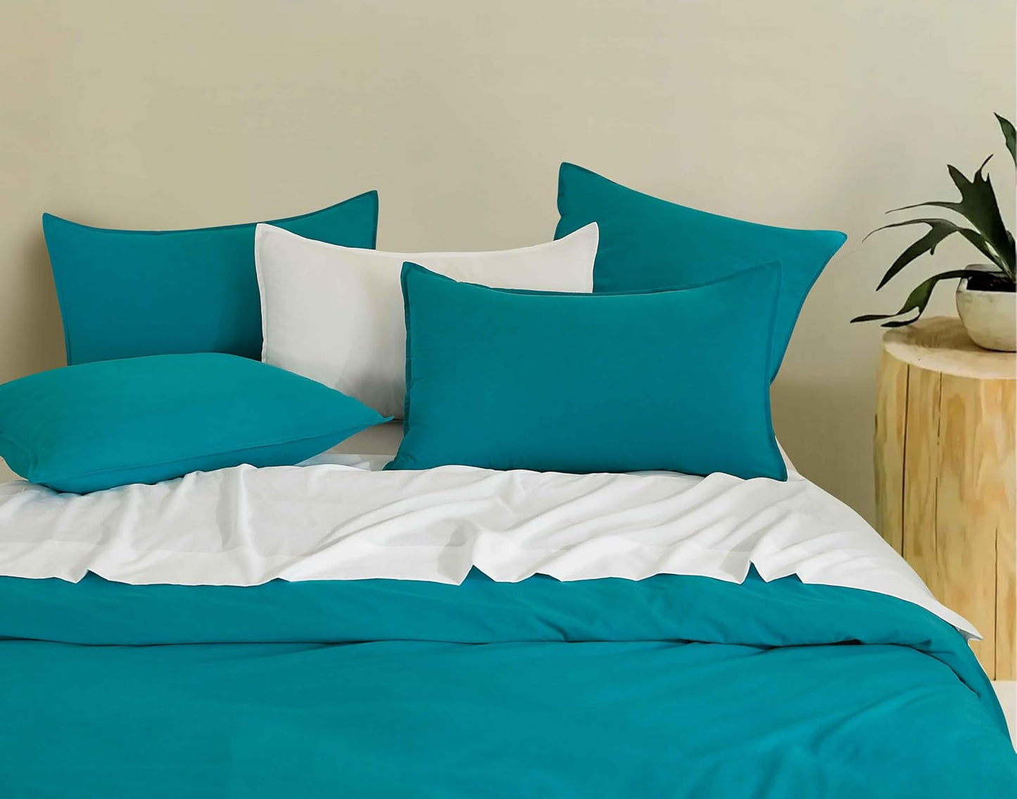 Vintage Washed Microfibre Quilt Cover Set (Teal, Single)