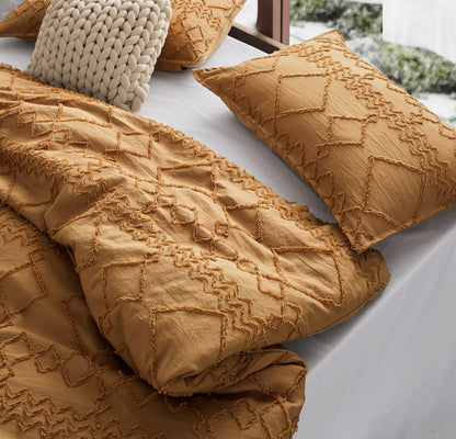 100% Premium Tufted Microfibre Quilt Cover Set - Ultra-Soft, Durable Embroidery Bedding Comforter Set - Machine Washable & Zipper Closure - Caramel - Single