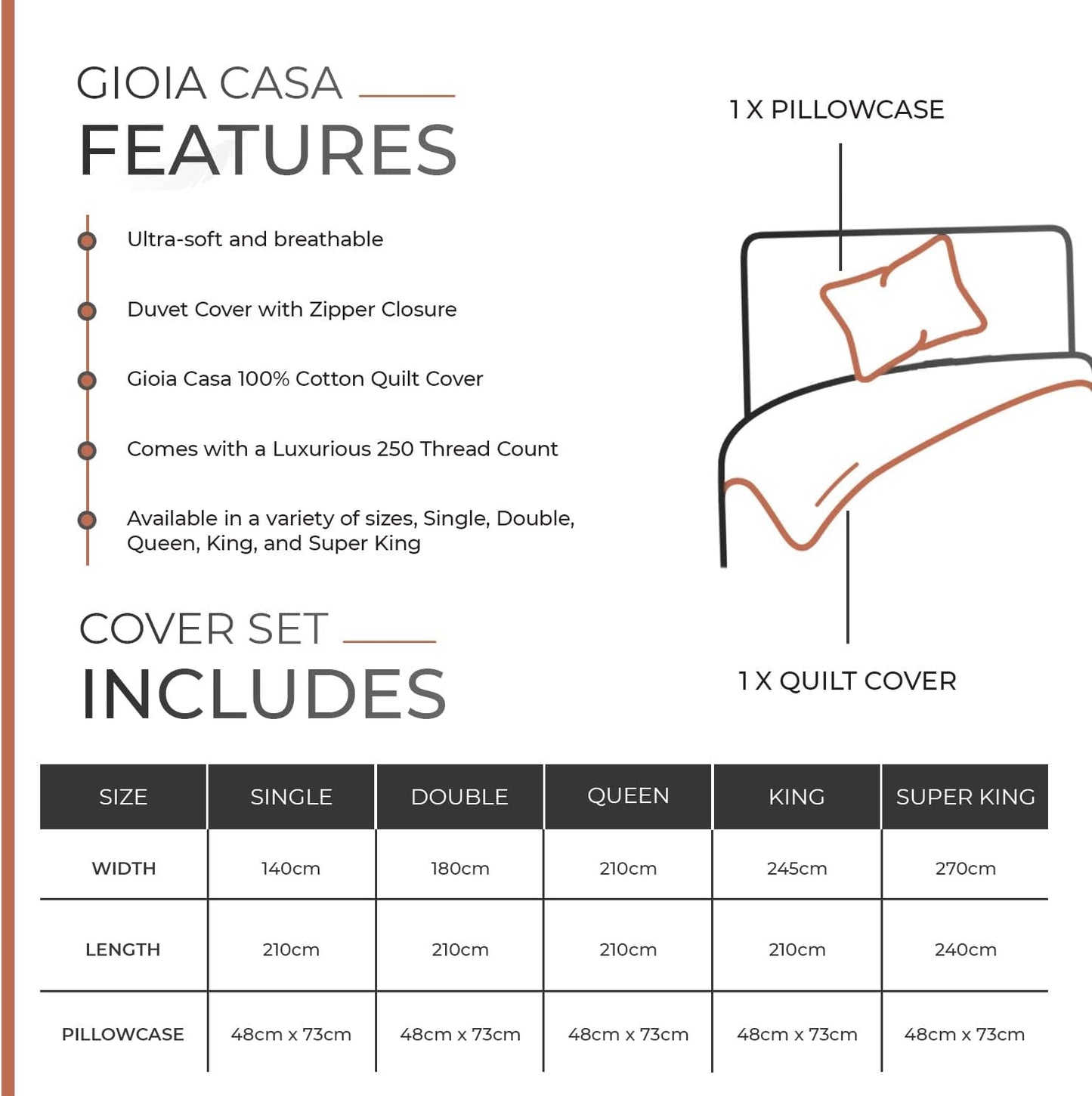 100% Cotton Vintage Washed Bed Quilt Cover Set - Brick - Single