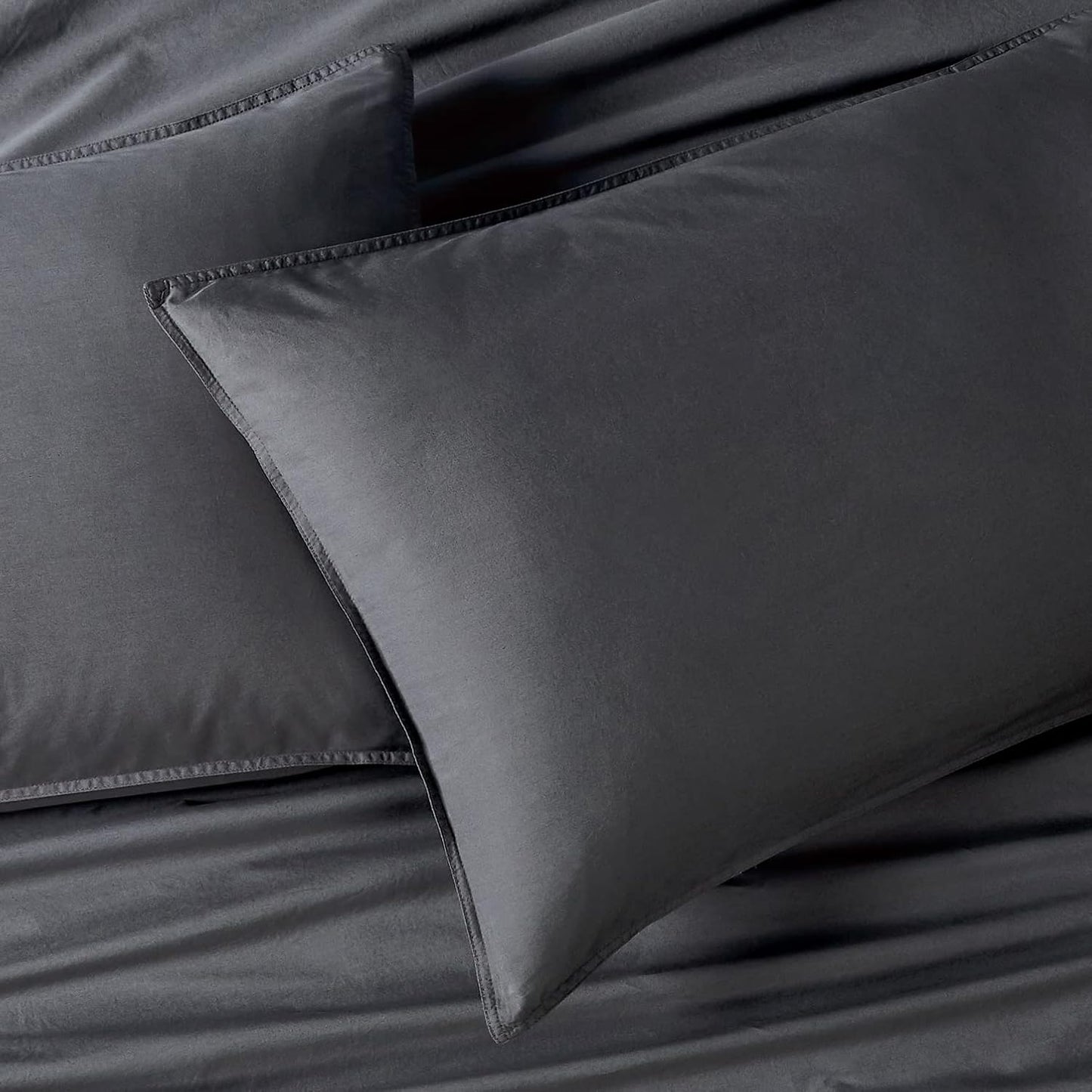 100% Cotton Vintage Washed Bed Quilt Cover Set - Charcoal - Single