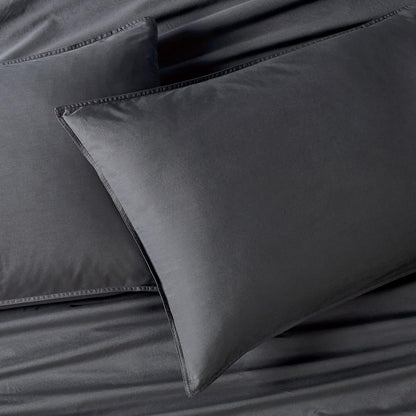 100% Cotton Vintage Washed Bed Quilt Cover Set - Charcoal - Single