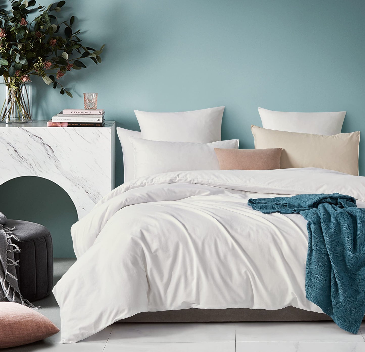 100% Cotton Vintage Washed Bed Quilt Cover Set - White - Single