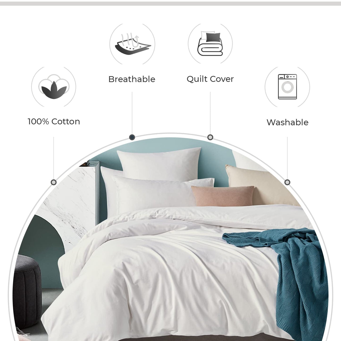 100% Cotton Vintage Washed Bed Quilt Cover Set - White - Single