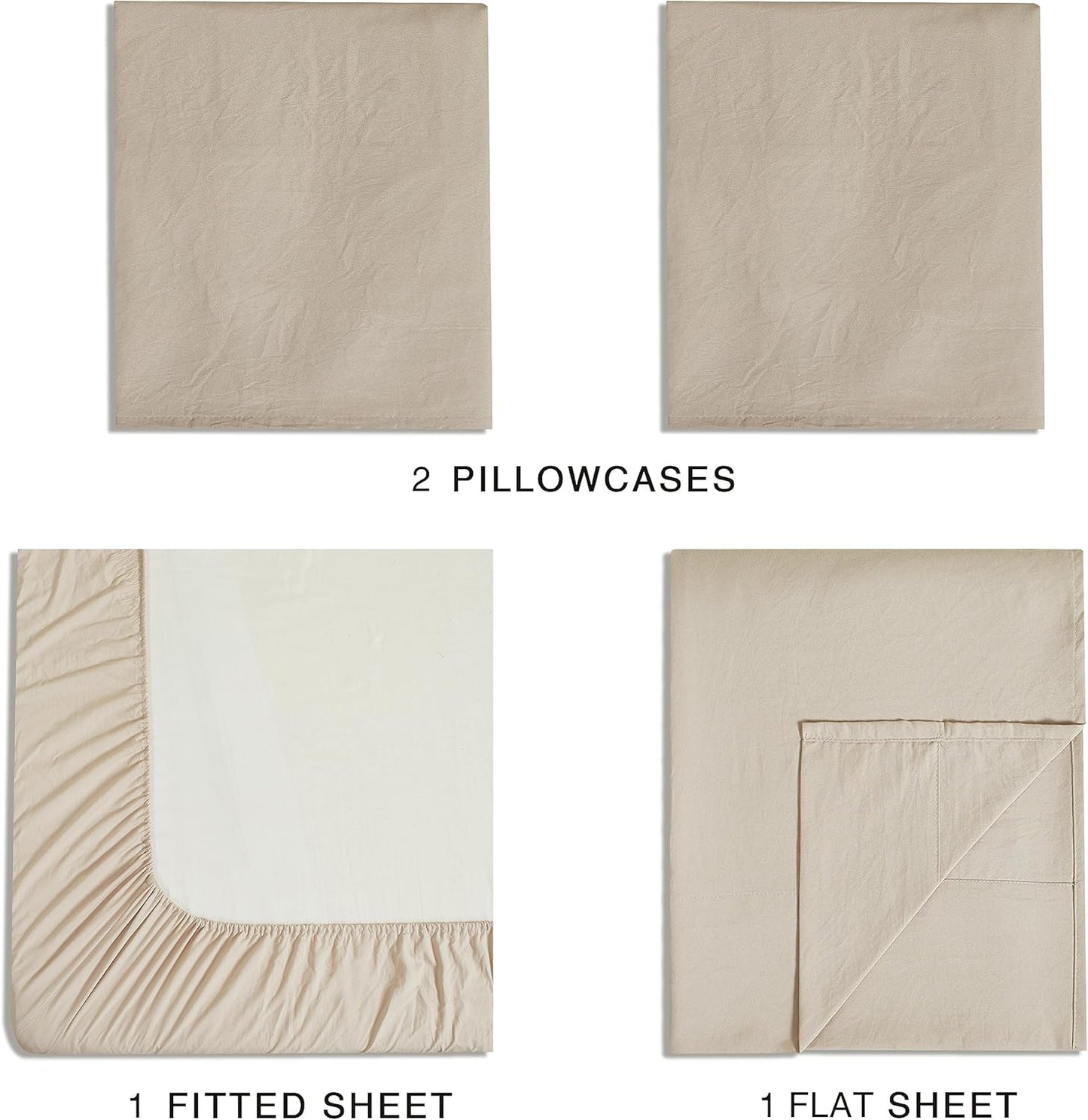 Vintage Washed Microfibre Sheet Set with 1 Pillowcase - Linen - Single