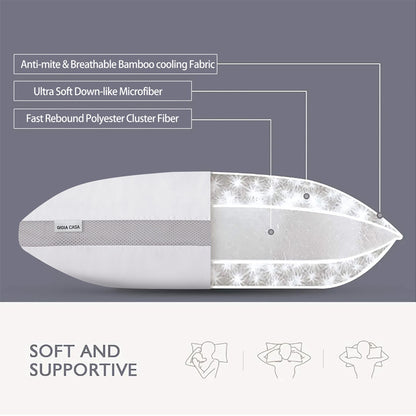Luxurious Bamboo Cooling Twin Pack Plush Down-Like Pillows