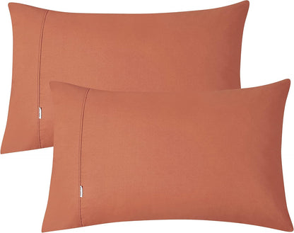 100% Vintage Washed Cotton Fitted Sheet Combo Set – 100% Natural Cotton, Ultra Soft & Breathable – Includes Fitted Sheet & Pillowcases – Machine Washable (Brick, Double)