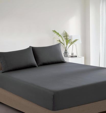 100% Vintage Washed Cotton Fitted Sheet Combo Set – 100% Natural Cotton, Ultra Soft & Breathable – Includes Fitted Sheet & Pillowcases – Machine Washable (Charcoal, Double)