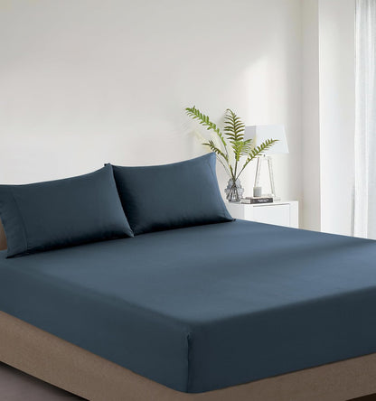 100% Vintage Washed Cotton Fitted Sheet Combo Set – 100% Natural Cotton, Ultra Soft & Breathable – Includes Fitted Sheet & Pillowcases – Machine Washable (Indigo, Double)