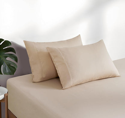100% Vintage Washed Cotton Fitted Sheet Combo Set – 100% Natural Cotton, Ultra Soft & Breathable – Includes Fitted Sheet & Pillowcases – Machine Washable (Natural, Double)