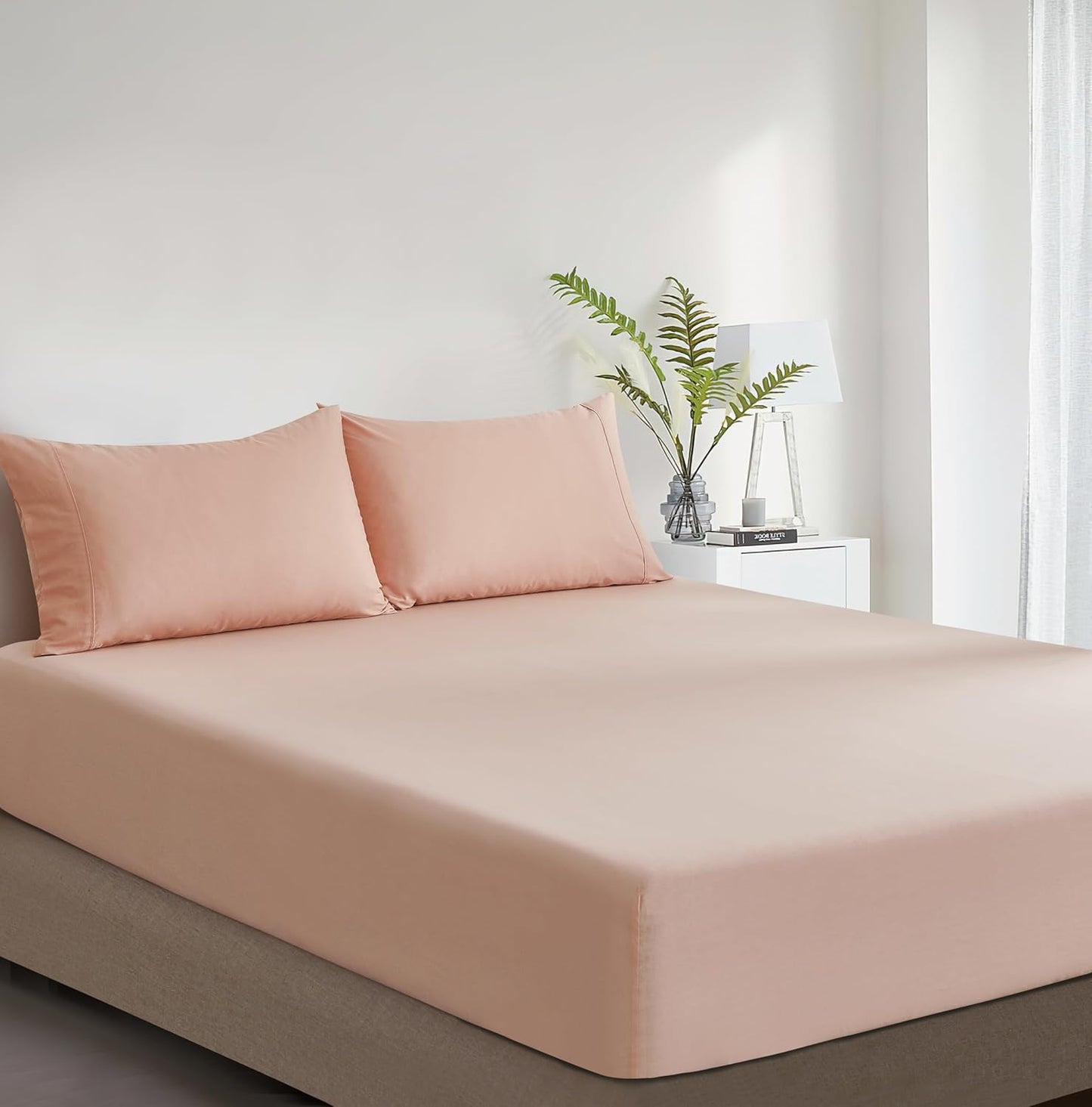100% Vintage Washed Cotton Fitted Sheet Combo Set – 100% Natural Cotton, Ultra Soft & Breathable – Includes Fitted Sheet & Pillowcases – Machine Washable (Pink, Double)