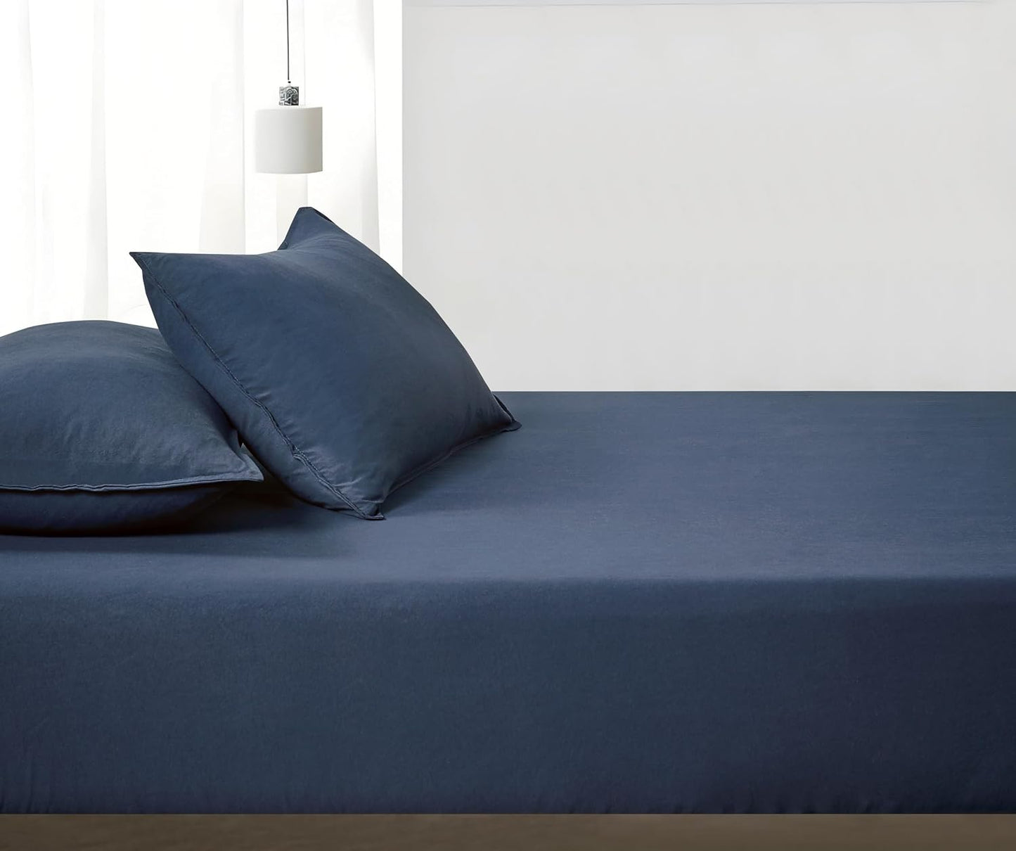 100% Vintage Washed Microfibre Fitted Sheet Set – Ultra Soft & Lightweight All-Season Fitted Sheet with 2 Pillowcases (Navy Blue, Double Size)