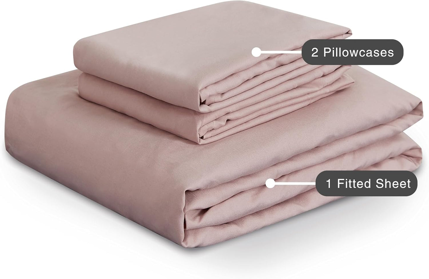 100% Vintage Washed Microfibre Fitted Sheet Set – Ultra Soft & Lightweight All-Season Fitted Sheet with 2 Pillowcases (Pink, Double Size)